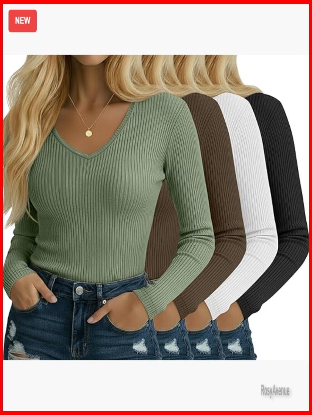 4 Pack Cotton Ribbed Long Sleeve V Neck Tees for Women